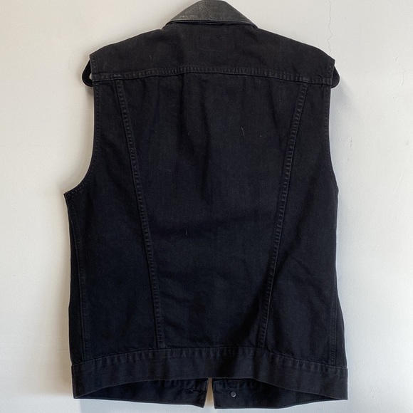 J Brand Black Denim Vest with leather collar - Picture 3 of 3